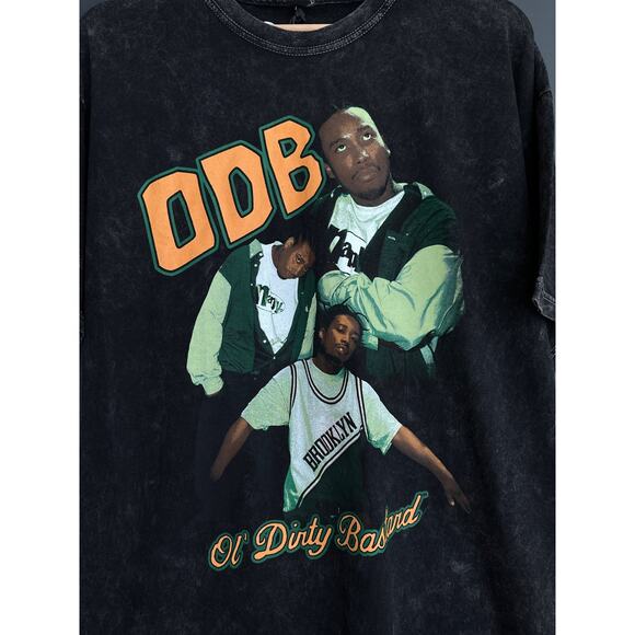 ODB Black Acid Wash Crewneck 90s Rapper Graphic Tee NEW Size Medium - Picture 2 of 9